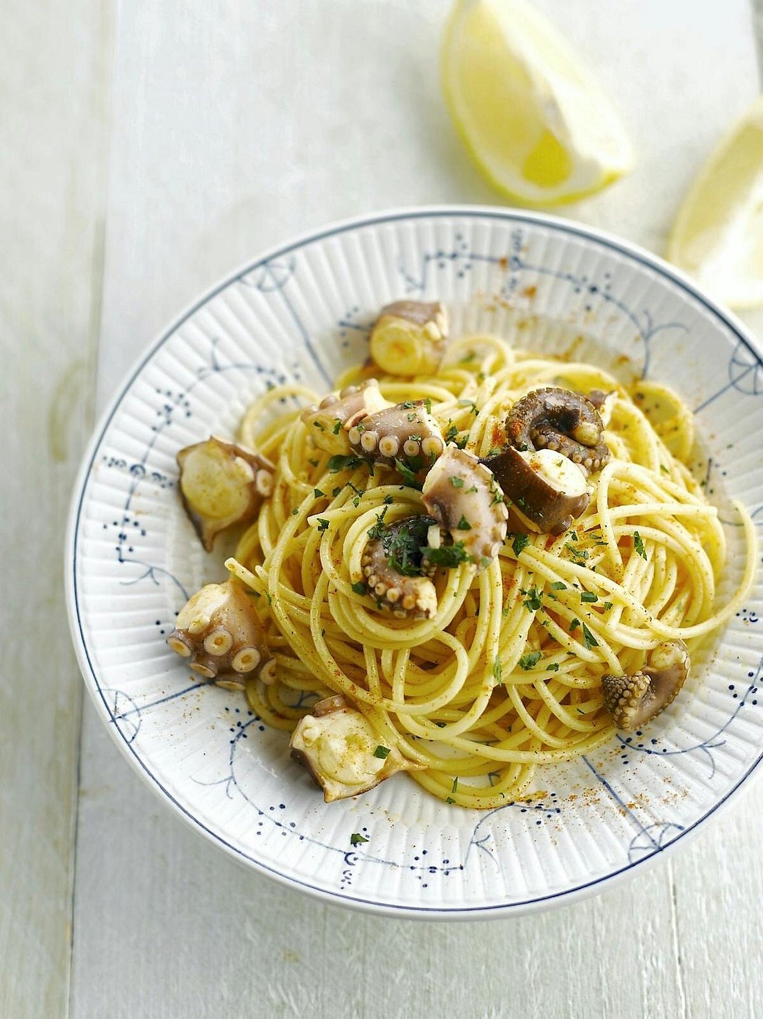 Poulpe tendre aux tagliatelles maison